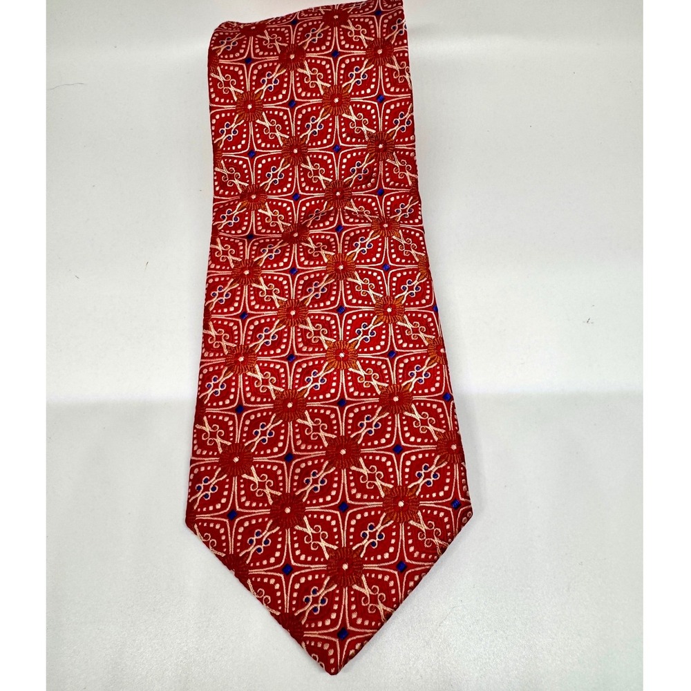 Jos. A. Bank Signature Collection Red Geometric Medallion Silk Tie Made in Italy